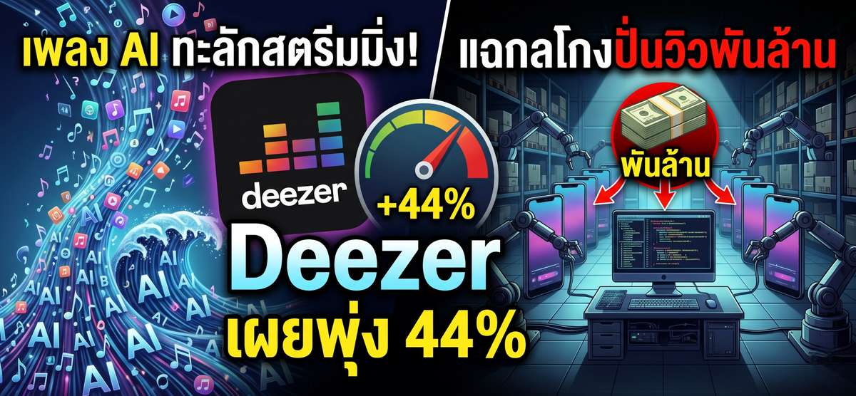 วิกฤตเพลง AI ทะลักสตรีมมิ่ง! Deezer เผยพุ่ง 44% แฉกลโกงปั่นวิวพันล้าน