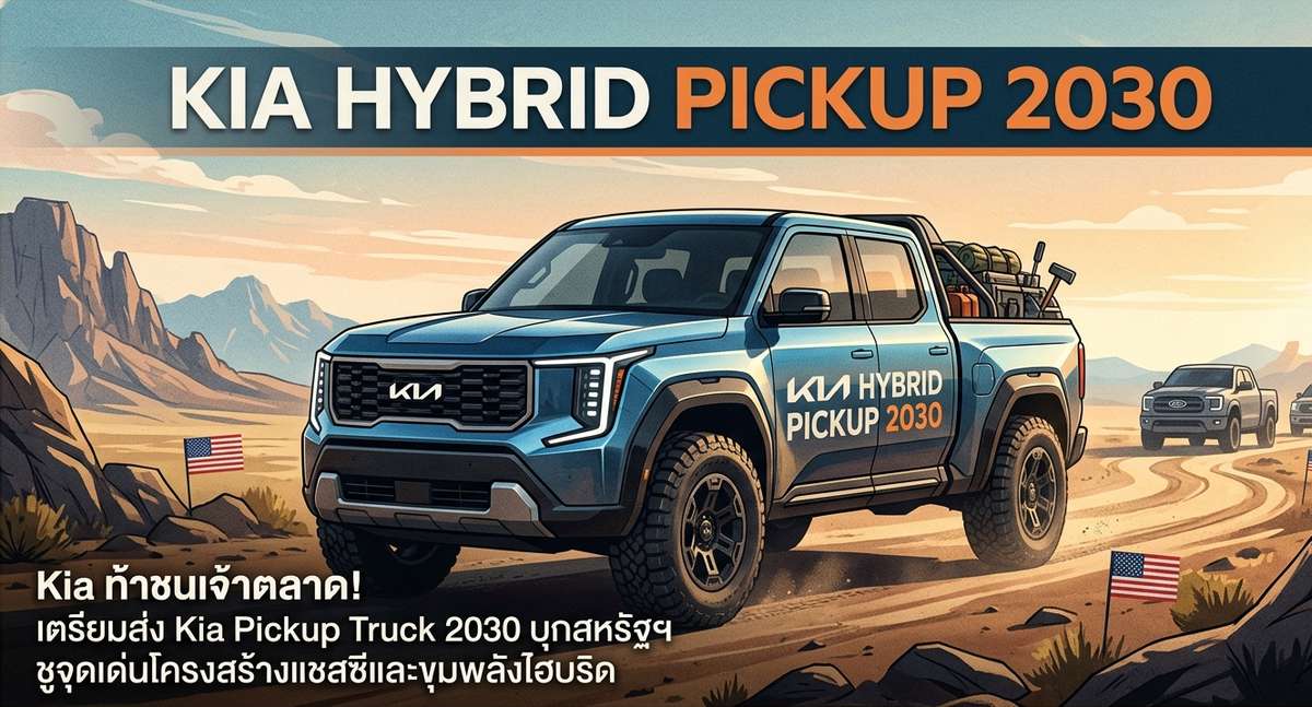 Kia ท้าชนเจ้าตลาด! เตรียมส่ง Kia Pickup Truck 2030 บุกสหรัฐฯ ชูจุดเด่นโครงสร้างแชสซีและขุมพลังไฮบริด
