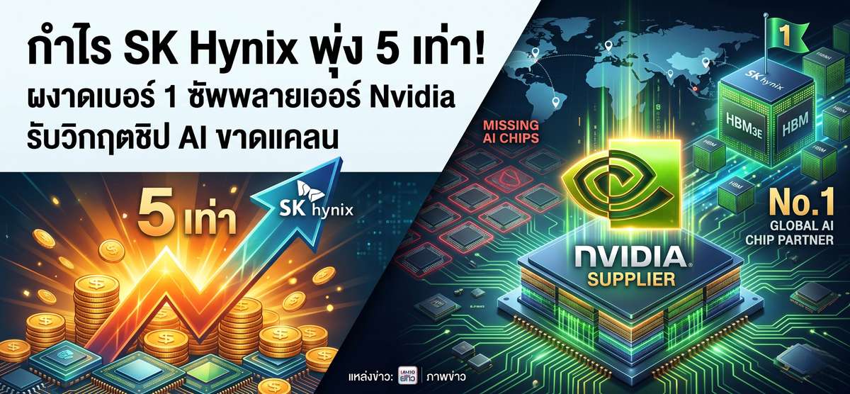 SK Hynix กำไรพุ่ง 5 เท่า! ทุบสถิติโลก รับอานิสงส์ชิป AI ขาดแคลน
